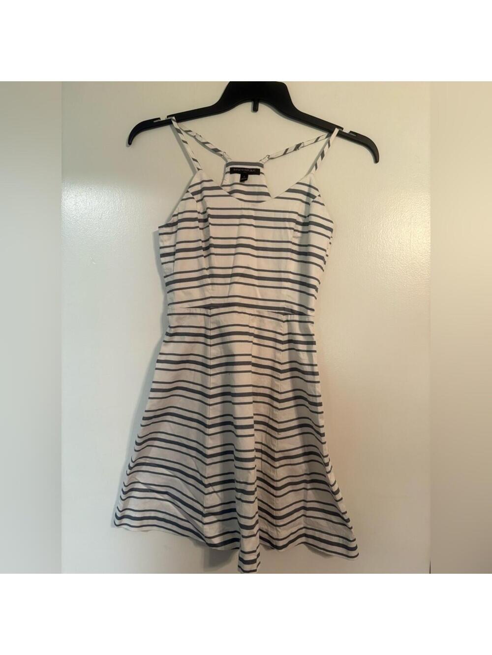Banana Republic Navy White Striped Fit & Flare Dress Coastal Old Money Chic